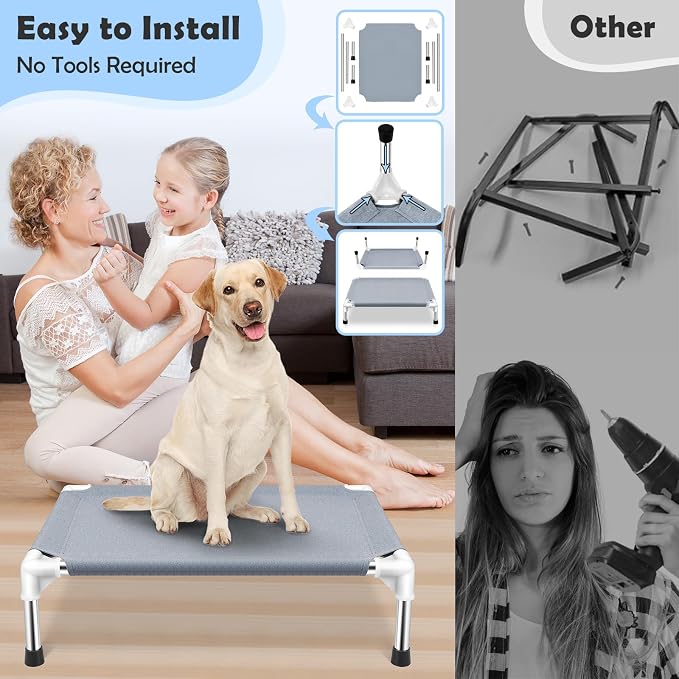 Elevated Dog Bed, Raised Outdoor Dog Bed for Medium Dogs, Portable Pet Cots | Cooling Elevated Bed for Dogs, Portable Pet Cots, No-Slip Rubber Feet, Double Layer Polyester Cotton, 34"L x 26"W x 6.5"H
