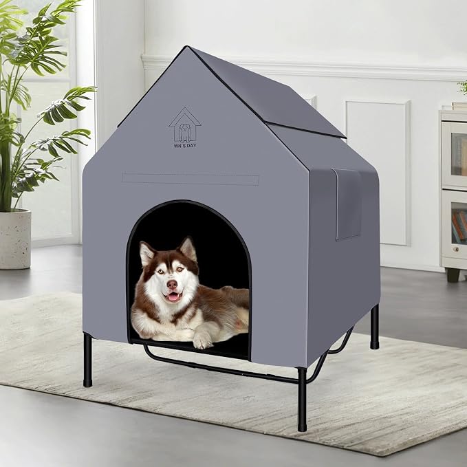 36'' Large Dog House Outdoor for Large Dogs Outside, Dog Tent, Pet House | Weatherproof Large Dogs House with Textilene Elevated Dog Bed, Breathable Dog House Outdoor with Windows and Sunshades