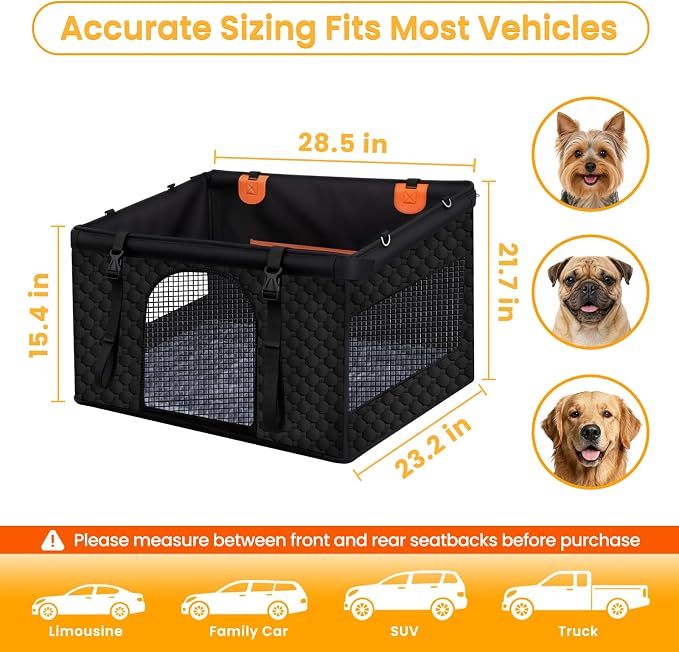 Large Dog Car Seat Cover with Dog Bed Mat for Back Seat Half - Single Seat Travel Hammock Extender, Waterproof Hard Bottom for Medium & Large Dogs, Car SUV Truck Vehicle