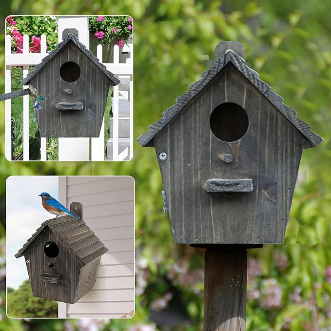 Bird House Black Birdhouse Bird Houses for Outside with Pole Wooden Bird House for Finch Bluebird House Cardinals Hanging Birdhouse Clearance Garden Country Cottages B8-2