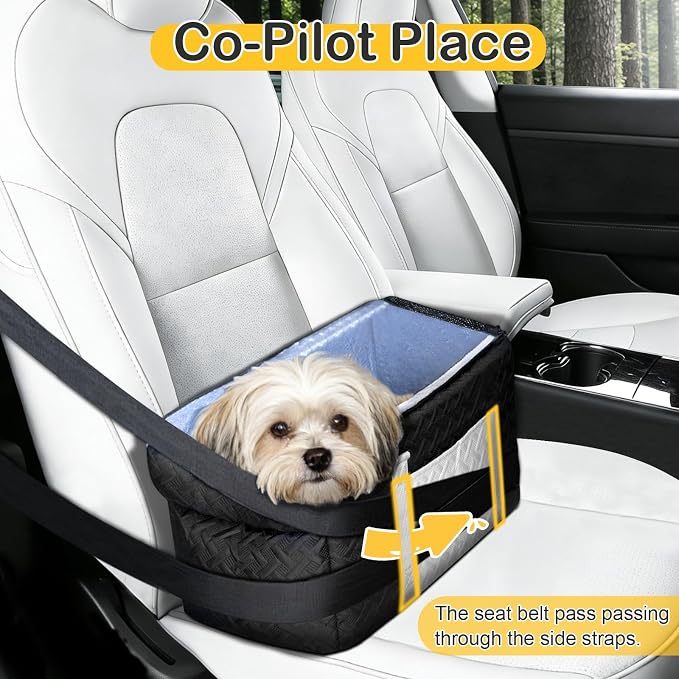 Car Seat for Small Dog, Center Console Dog Booster Portable Car Seat | Suitable for 0 - 15lbs Small Pets, Puppy, Doggy, Cats; with Safety Net