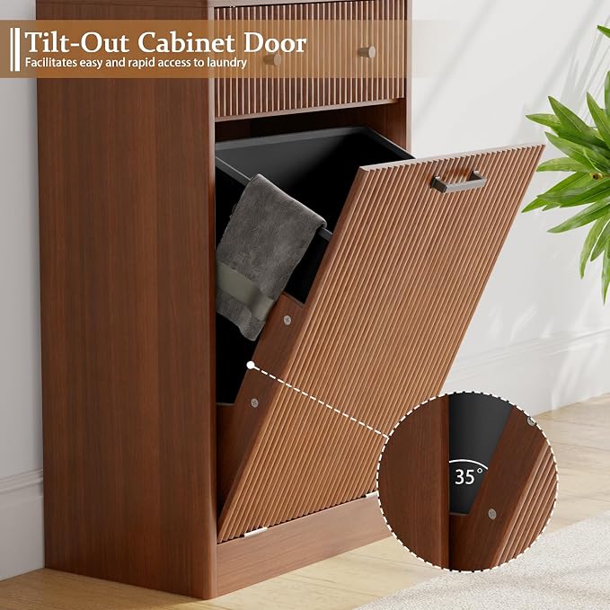 10-Gallon Single Tilt Out Trash Can Cabinet with Drawer,Kitchen Trash Can Cabinet Garbage Recycling Cabinet Wooden Dog-Proof Trash Cabinet for Dining Room and Kitchen,Laundry Room