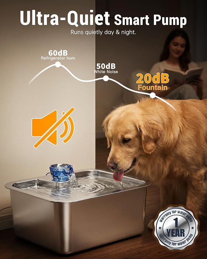 PETNF 3-Gallon 304 Stainless Steel Dog Water Fountain for Large Dogs, Extra Wide Drinking Area, Automatic Water Bowl Dispenser for Large Dogs & Multi-Pet Homes, 7-Stage Filtration System, Quiet Pump