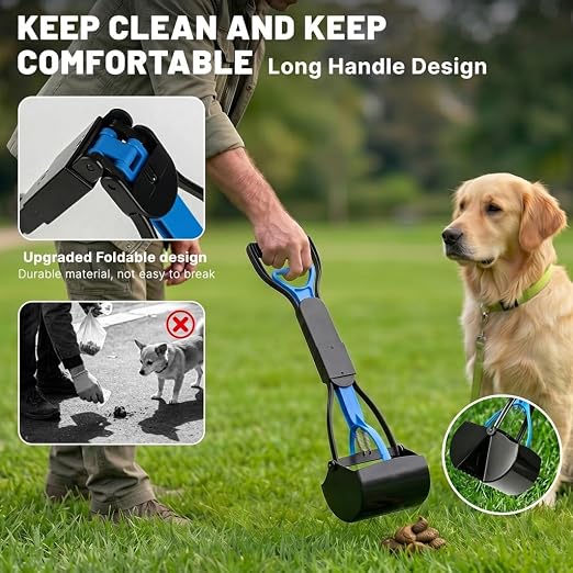 Dog Poop Trash Can Outside - 20L/5Gal Pooper Scooper Sets and Spade, Blue | Outdoor Trash Can with Lid, Inner Bucket, Dog Poop Scooper Set, Metal Tray, Rake and Spade, 100 Trash Bags & Storage Box