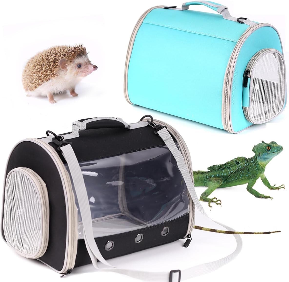 Bearded Dragon Travel Carrier Backpack,Lizard Backpack Carrier,Space Capsule Clear Bubble Window Astronaut Reptile Carrier Backpack for Guinea Pig,Sugar Glider,Bunny (Black, TPU Carrier+MAT)