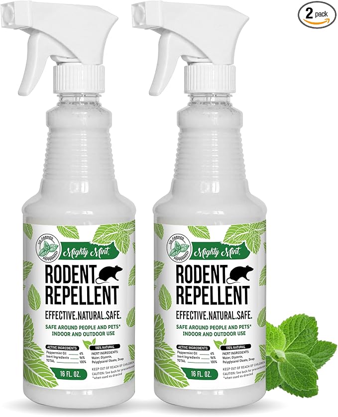 Mighty Mint Peppermint Oil Rodent Repellent Spray – Natural Indoor & Outdoor Control for Mice and Rats – Plant-Based, Extra-Strong Formula - 16 oz (Pack of 2)