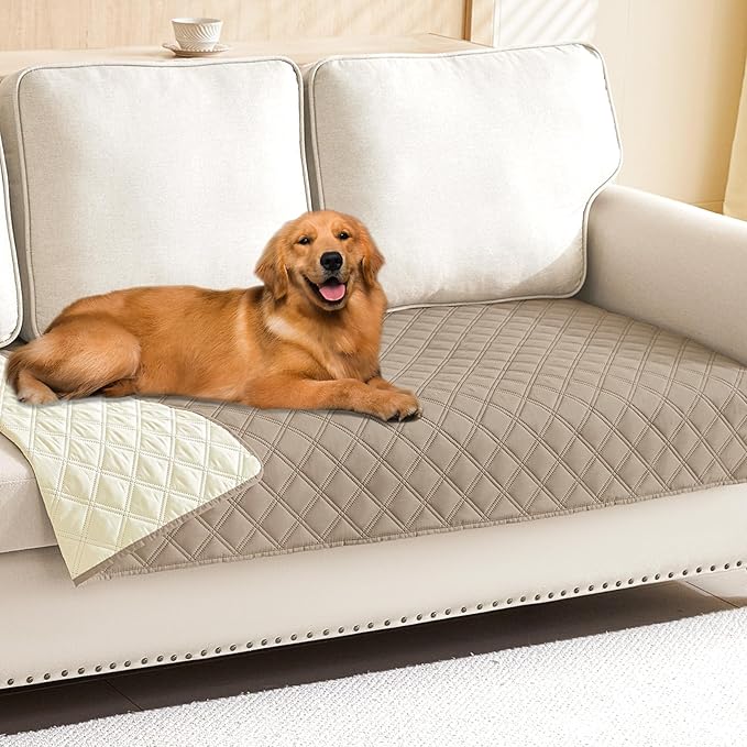 Smiry Waterproof Dog Bed Cover Pet Blanket, Soft Washable Dog Blanket for Furniture Bed Couch Sofa Reversible, Checkered (30"x80", Taupe/Beige)