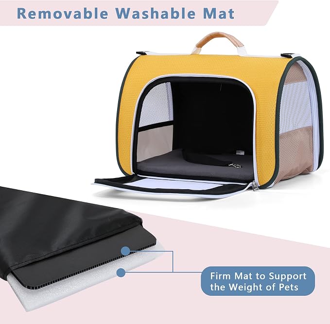 A 4 Pet Cat Carrier, Airline Approved Pet Carrier for Small Medium Cats Dogs Puppy with Safety Tether, Lightweight EVA Soft-Sided Bag, Anti-Collapse for Plane Car Train Vet