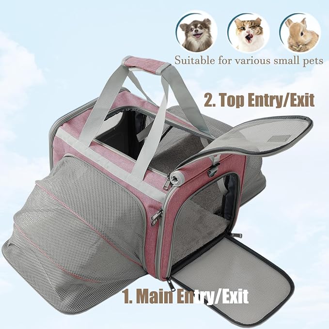 Cats Carrier for Small Dogs Puppy Cat Bag Expandable,Airline Approved,2 Sides Expand,Rabbit Bunny Pets Carriers Small Animals Travel Outdoor Carry Kennel (Pink)