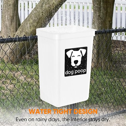 Moryimi Dog Poop Trash Can Outside 3.1 Gallon White | Dog Waste Trash Can with Trash Bag Dispenser, Outdoor Dog Poop Trash Can with Lid, White Hanging Trash Can for Fence, Garbage