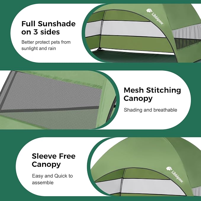 Outdoor Elevated Dog Bed with Canopy for Large Dogs, Green, XL | Breathable Raised Cot with Shade, Tool-Free Setup for Patios, Backyards and Camping