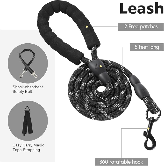 No Pull Tactical Dog Harness for Large Dogs, Service Dog Vest, XL, Black | Tactical Dog Vest Harness and Leash Set, Adjustable Military Service Dog Harness with Handle for Medium Large Dogs