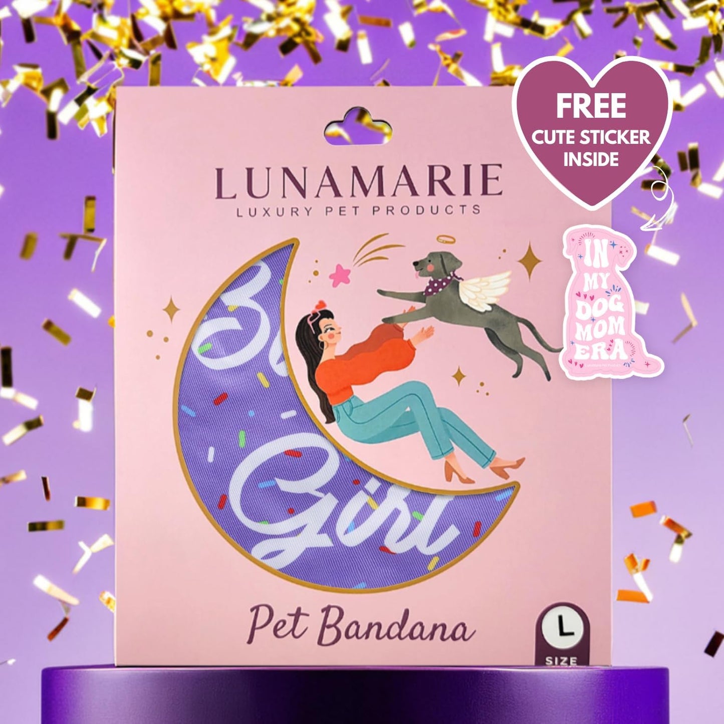 LunaMarie - Luxury Pet Birthday Bandanas -Premium & Silky Poly Fabric | 100% Handmade | Custom Shape Dual Layered (Birthday Girl Purple, Large)