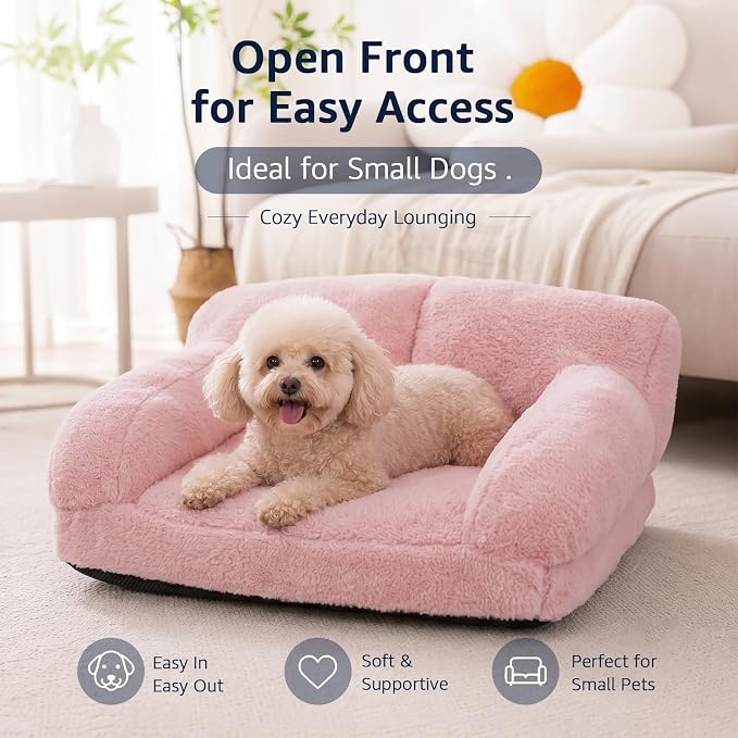 Cat Couch Bed with Removable Cover Washable Pink Small Dog Bed Soft Plush Pet Sofa for Indoor Cats Cute Princess Puppy Cushion, Non-Slip Bottom (Pink, 26x19x13 inch)