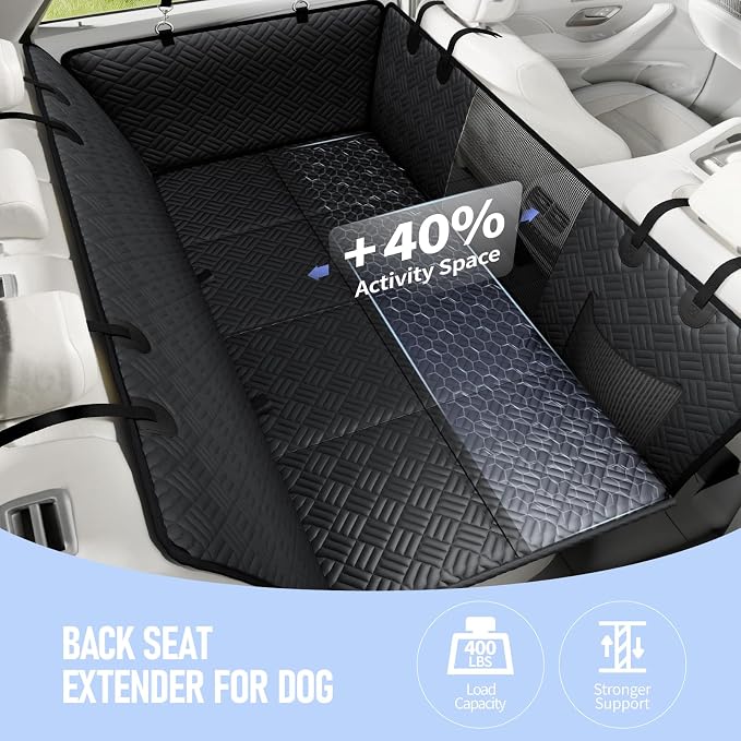 PROZAR Dog Car Seat Cover for Back Seat, Hard Bottom Back Seat Extender, Pet Cover for Dogs - Supports 400lbs, Waterproof Heavy Duty Scratch Dog Hammock for Midsize SUVs & Trucks, 56in -Black