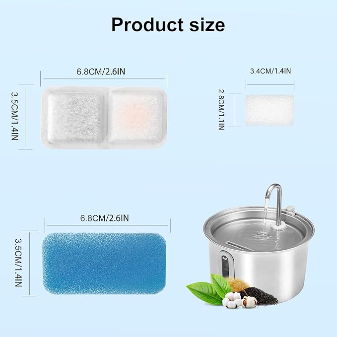 (12 Pack) Cat Water Fountain Filters Replacement Compatible with oneisall Cat Water Fountain, Cat Fountain Filters for 67oz/2L Stainless Steel Cat Fountain