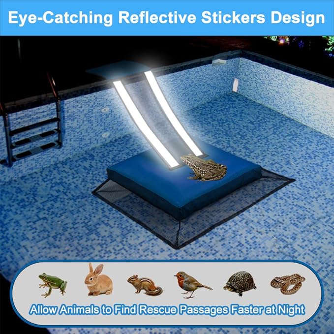 HKZ Pool Frog Animal Escape Ramp - Pool Critter Frog Saver Escape Ramp Log for Swimming Pool with Reflective Strips, Frog Pool Saver Small Critters, Lizards, Ducks, Snakes, Squirrel (Blue)