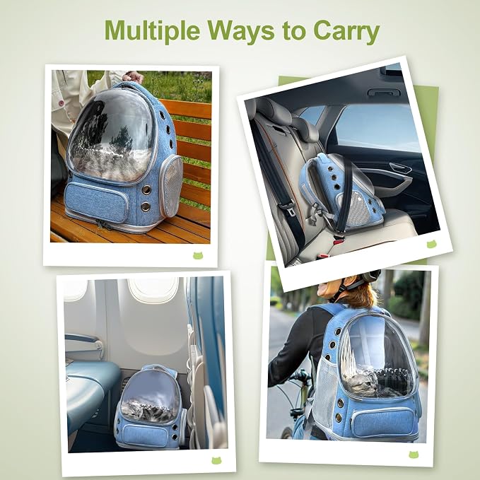 Cawypety Expandable Cat Backpack,Cat Bubble Backpack Carrier for Carrying Cats, Pets and Small Dogs,Airline-Approved,Designed for Travel, Hiking, Walking,Car （Blue