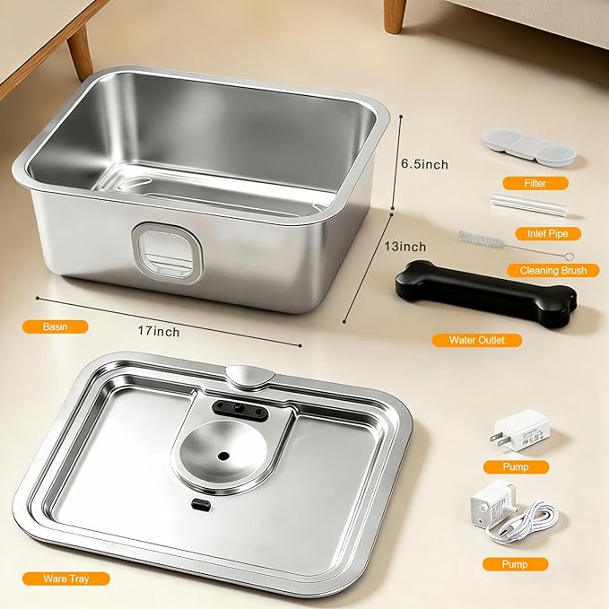 Large Water Fountain for Dog Cat, 4Gallon Stainless Steel Pet Drinking Dispenser Automatic Fresh Flow Bowl Inside with Filter, 15L Extra Huge Refillable Water Dispenser Indoor
