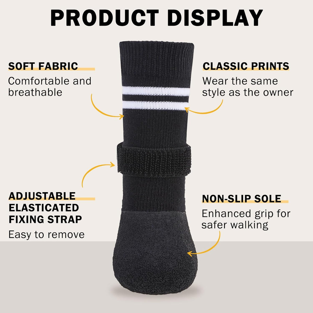 SCENEREAL Anti Slip Dog Boots & Paw Protectors for Hardwood Floor, Extended Dog Socks to Prevent Licking Paws, Waterproof Pet Snow Rain Shoe for Winter Small Puppy Senior Dogs, Black S