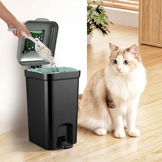 Small Pet Trash Can with Locking and Lid Hands-Free Pedal for Outdoor & Indoor Cat Litter Dog Poop Garbage Bin 5L/1.32 Gallon with 20PCS Waste Bags & Activated Carbon Bag, US