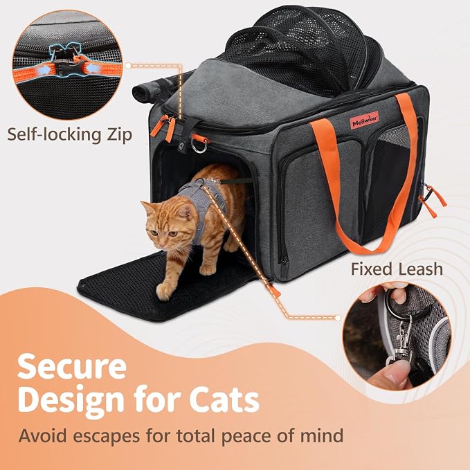 Cat Pet Dog Carrier Soft Sided Airline Approved, Large Foldable Travel Cat Bag for Kittens & Puppies Up to 15 Lbs, Top Loading Mesh, Expandable Breathable Comfort for Transport Scenarios