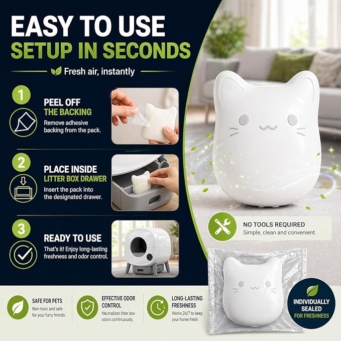 ProGuard® 6PCS Pets Deodorizing Pods for Cumrige Self Cleaning Litter Box, Odor Remover for Fumoi Automatic Cat Litter Box, Camellia Flower Scented, Long-Lasting Fragrance, Keep Home Fresh