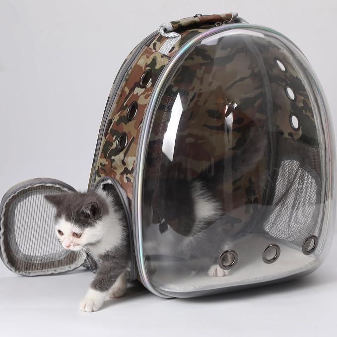 TOYSINTHEBOX Cat Backpack Carrier Back Expandable Bubble Pet Carrier Backpack for Large Cat, Kitten and Dog, Designed for Hiking, Camo