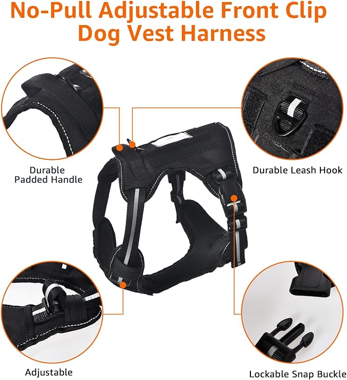 Amazon Basics No-Pull Dog Harness, Adjustable Front Clip, Escape Proof Tactical Vest, X-Large, Black