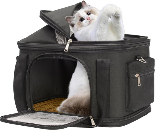 2-in-1 Stylish Dog Purse Carrier Soft-Sided Carriers Travel Tote Bag for Small Dogs Cats, Fashion Foldable Pet Bag for Puppies Small Animals with Pockets (Black, 16.2" x 11.4" x 13")