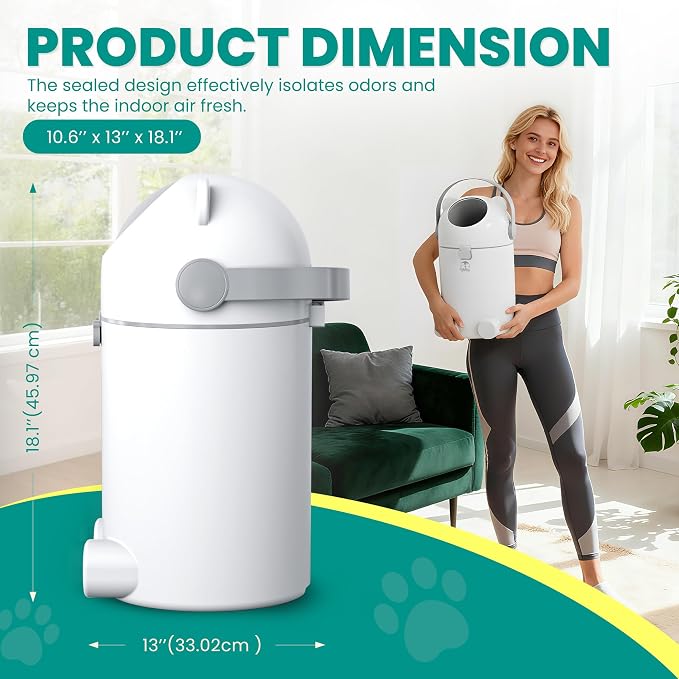 Indoor/Outdoor Pet Waste Station – Advanced Odor-Seal Dog Poop Trash Can with Locking Lid, Portable Handle & Works with ANY Bag – No Expensive Refills Ever!