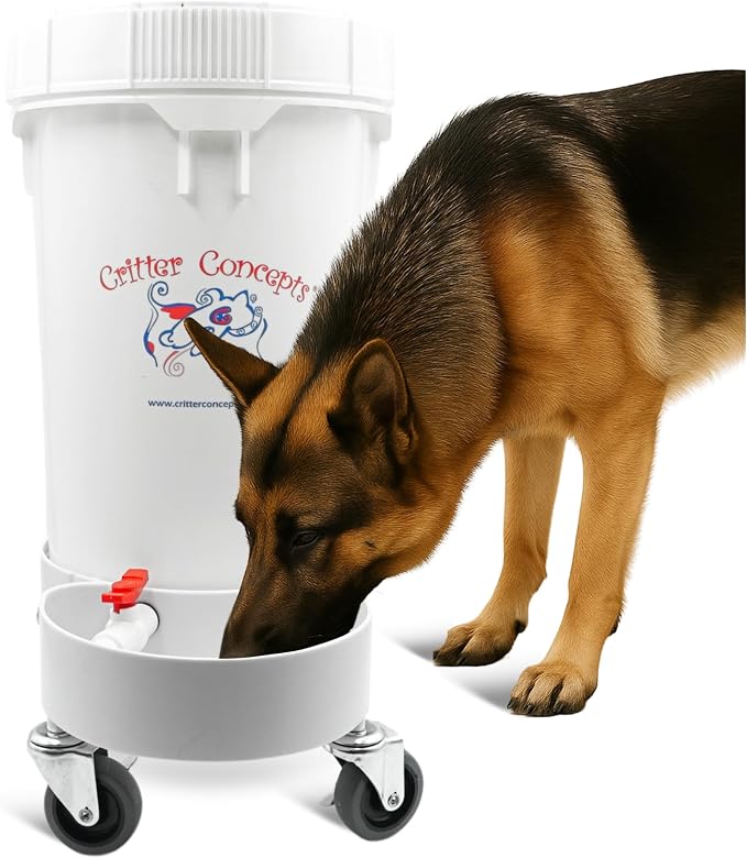 6.5 Gallon Top Fill Gravity-Fed Dog Waterer, Locking Wheels, Food Grade | Choose quality over disposable products, with US support and replaceable parts.