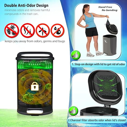 Dog Poop Trash Can Outsides, 18L/4.76 Gal Portable Waste Bin with Lid and Removable Inner Odor Control for Indoor Outdoor Dog Waste Station for Bathroom &Kitchen -with Pooper Scooper Set