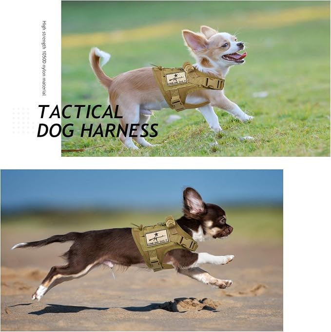 Tactical Dog Vest Harness, Outdoor Training Service Dog Vest Adjustable Military Working Dog Vest with Molle System and Rubber Handle (S=19.7"-22.8" Chest (Adjustable), Khaki)