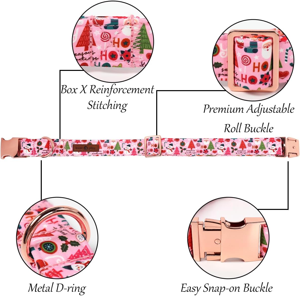 Lionet Paws Christmas Dog Collar with Sailor Bow, Cute Ho Christmas Tree Snowman Pink Dog Collar Bow Tie for Puppies and Cats, XS, Neck 8-12 inches