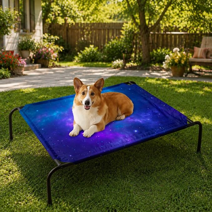 Galaxy Space Starry Orthopedic Elevated Dog Pet Bed(35"X25"X8"),with Metal Frame,Printing Breathable Waterproof Dog Kennel,Sleeping Bed Set for Small Medium Large Dogs Cats,for Home,Outdoor Use