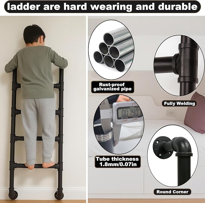 10 Rung Wall Mounted Ladder Heavy Duty 450lbs Capacity, 10FT Steel Pipe Fire Escape Ladder for Egress Window & Basement, Industrial Wall/Floor-Mounted Loft
