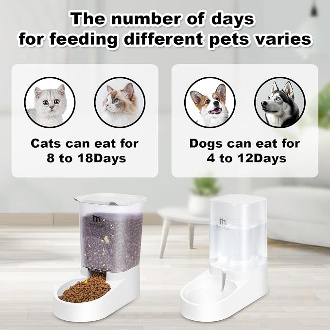 Marchul Dog Feeder and Water Dispenser, Automatic Gravity Dog Food Dispenser, Pet Food Dispenser Set for Small Medium Dogs Puppy Kitten (1 Gallon / 3.8L with Silicone Mat)