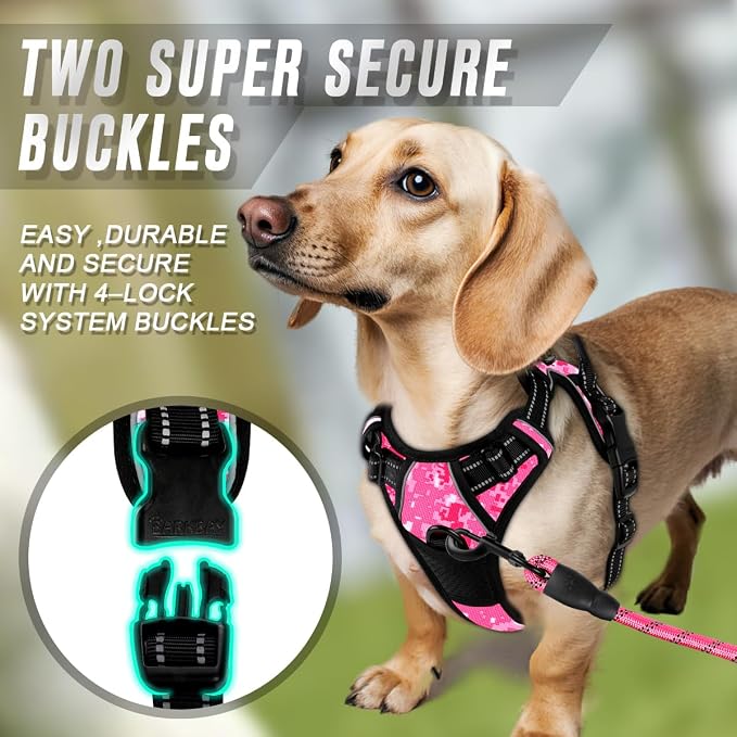BARKBAY Dog Harness No Pull for Small Sized Dog Front Back Clips,Dog Vest | Soft Padded No Choke With Handle,Easy On&Off,Adjustable Reflective For Walking Training Running(Pink Camo,XS)