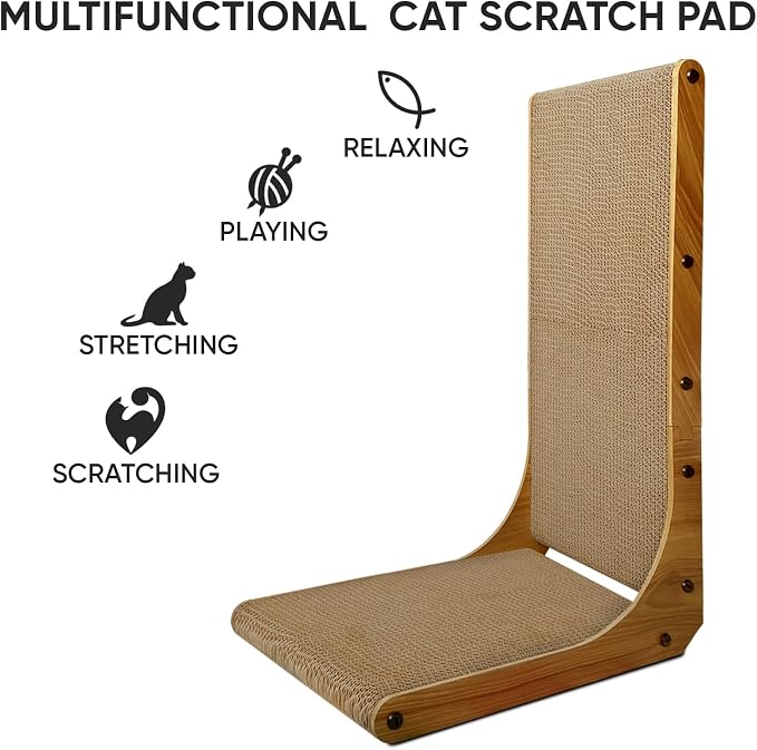 Cat Scratcher, 23 inch L Shape Cat Scratching Pad for Indoor Cats, Durable Sustainable Cardboard Scratcher, Recyclable Vertical Cat Scratch Pad to Protect Furniture, Small