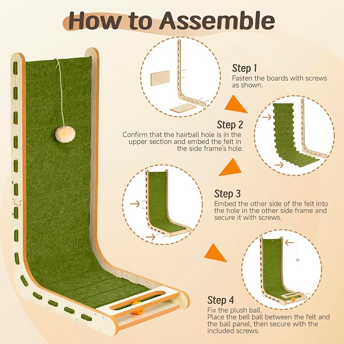 Cat Scratcher with Bell Ball Cat Scratch Pad L-Shaped Scratch Mat Vertical Cat Scratching Board for Indoor Cats Felt Cats Scratching Post Furniture Protector Kittens Cratchers Toys- Green