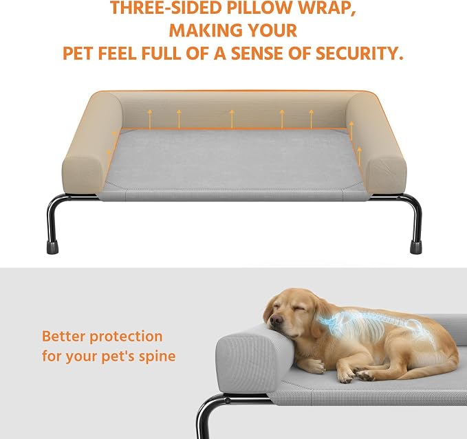 Simple Trending Elevated Dog Bed for Large Dogs with Bolsters, Grey | Cooling Raised Dog Cot, Breathable Pet Bed for Outdoor, 47.75" x 31"