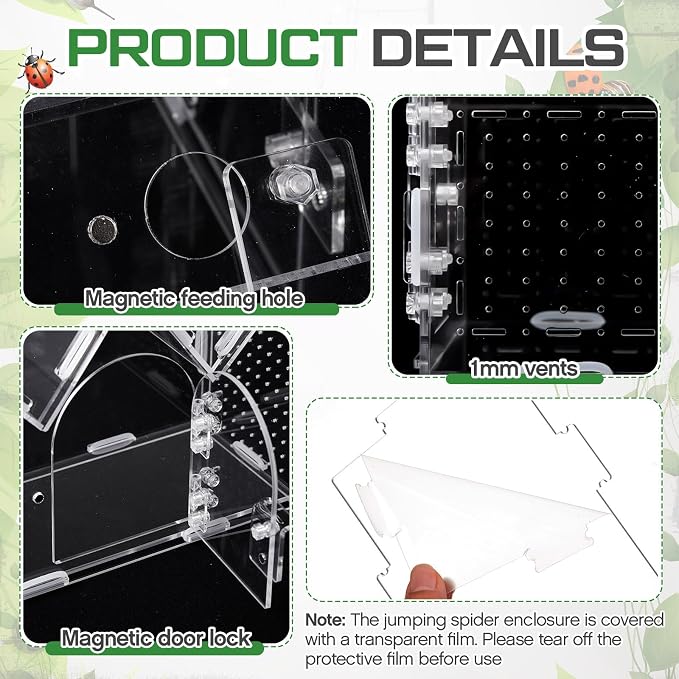 Weysat Jumping Spider Enclosure 9.5" x 3.9" x 6.7" Acrylic Tarantula Enclosure Castle Style Insect Terrarium with Magnetic Door Transparent Terrarium for Reptiles, Amphibians and Spiders