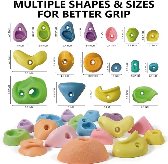 Rock Climbing Holds for Kids, 36-Piece Set with Hardware, Pastel