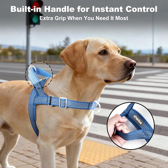 No Pull Dog Harness with Handle, Adjustable Soft Mesh Padded Vest | Reflective Walking Harness with Front Clip for Small Medium Large Dogs, Quick Fit No Escape for Training, Blue, S
