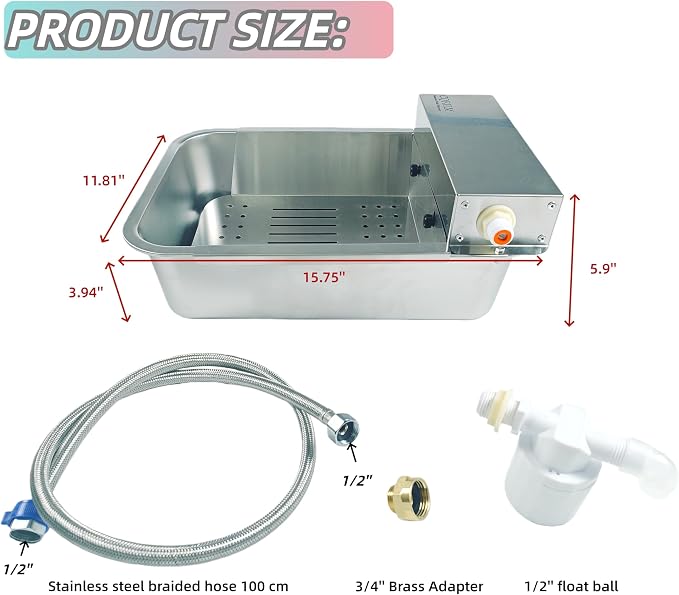 Metal Automatic Dog Water Dispenser Can Separate Large Debris | 3 Gallon Outdoor Automatic Water Bowl,Detachable Dual-Use Water Bowl,Water Level Control,for Dogs Poultry Sheep (11L-B)