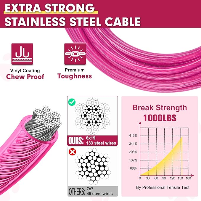 Snagle Paw Dog Tie Out Cable 15FT,Heavy Duty Dog Leads for Yard with Shock Absorbing Spring & Swivel Hook,Leash Cable for Outdoor Camping,Dog Line for Small Large Dogs,withstand 1000LBS Break Strength