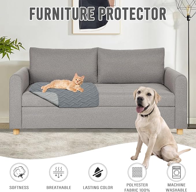 BOCTOPUG Dog Bed Cover for Pets - Blankets Rug Pads for Couch Protection Waterproof Bed Covers Dog Blanket Furniture Protector Reusable Changing Pad (Dark Grey+Light Grey, 20"x30")
