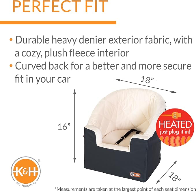 K&H Pet Products Bucket Booster Washable Medium and Small Dog Car Seat with Dog Seat Belt for Car, Sturdy Booster Seats, 2 Safety Leashes