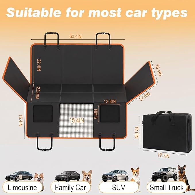 Gusil Back Seat Extender for Dogs: Mobile Cozy Pet Den! Skin-Safe Padding, Heavy-Duty PU Leather with Hard Bottom, 450lb Capacity-Waterproof, Non-Slip, 45% More Space (Fits Cars, SUVs & Small Trucks)